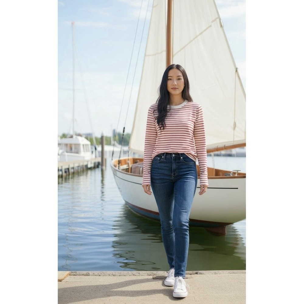 ATM Brenton Stripe Marinière Nautical Everyday Lightweight Cotton Silk Sweater/S